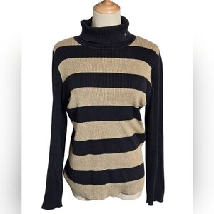 Ralph Lauren Black And Gold Striped Turtleneck Sweater